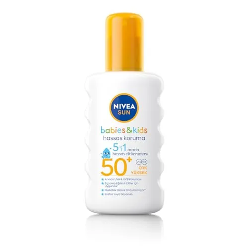 NIVEA SUN SPF50+ Çocuklar ve Bebekler İçin Yüksek Güneş Koruyucu Sprey 200ml,Hassas Cilt,Parfümsüz