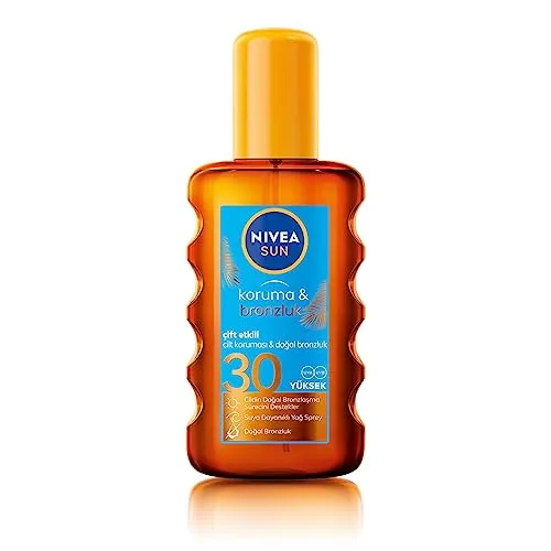 NIVEA Sun SPF30 Koruma & Bronzluk Güneş Yağı Spreyi (200 ml), Doğal Pro-Melanin Özleri ile Doğal Bronzluk, Yüksek Güneş Koruması, Bronzlaştırıcı ve Güneş Koruyucu Güneş Kremi