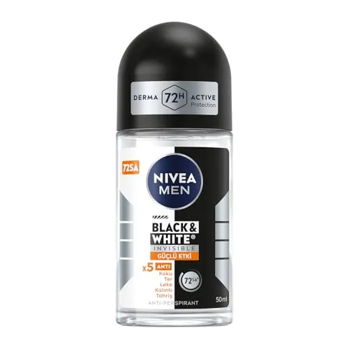 NIVEA Men Erkek Roll On Deodorant Black&White Invisible Güçlü Etki 50 ml,72 Saat Anti-perspirant Koruma
