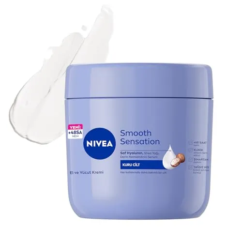 NIVEA Nemlendirici El ve Vücut Bakım Kremi Pürüzsüzleştirici 400 ml, Kuru Ciltler,48 Saat Yoğun Nemlendirme,Shea Yağı