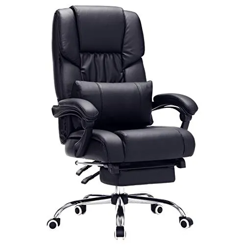 SONGMICS Ayak Uzatmalı Ofis Koltuğu, Bel Destekli, Suni Deri, Siyah 67 x 66 x 116 cm Obg71B