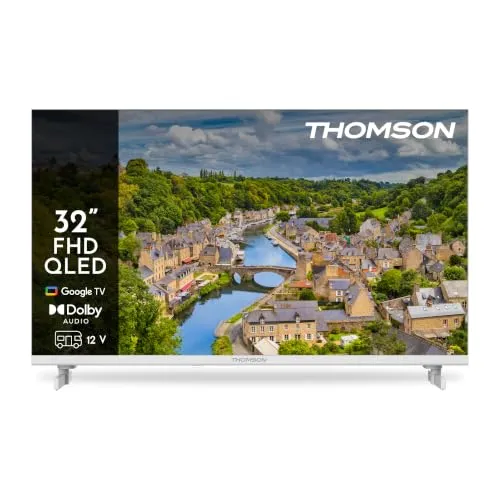 Thomson TV 32 İnç (80 cm) FHD QLED Smart Google TV, 12V Adaptör, Sesli Kontrol, Google Cast, Dolby Audio, HDR10, WiFi, Bluetooth, 3x HDMI, BEYAZ, 32FQG3S15CW