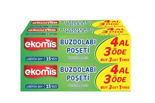 Büyük Boy Buzdolabı Poşeti 4 Al 3 Öde 60 (4 * 15) Adet | 30 x 45cm, BPA İçermez | Derin Dondurucu ve Gıda Saklama Poşeti | Dayanıklı ve Sızdırmaz