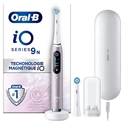 Oral-B iO9 Rose Quartz Şarjlı/Elektrikli Diş Fırçası, 2 Fırça Başlığı, Hızlı Manyetik Şarj Cihazı, Uzun Ömürlü Pil, Şarj Eden Seyahat Kabı, Yedek Başlık Kabı