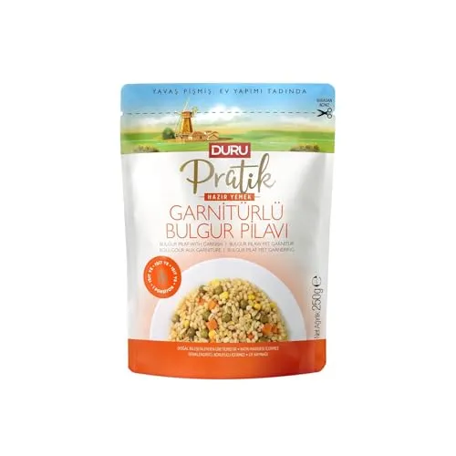 Duru Pratik Hazır Yemek – Garnitürlü Bulgur Pilavı 250g, Doğal ve Katkısız | Hızlı Hazırlık, Lezzetli ve Besleyici