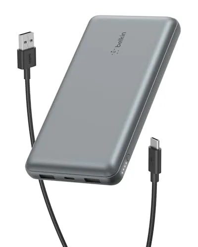 Belkin USB C Taşınabilir Şarj Cihazı 20000mAh, 20K Powerbank, USB Type C Giriş Çıkış Portu ve 2 USB A Portu, USB C - A Arası Kablo Dahil iPhone, Galaxy, Pixel, iPad, AirPods vb için – Uzay Grisi