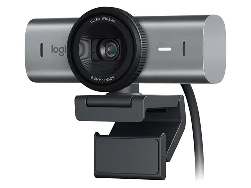 Logitech MX Brio Ultra HD 4K Web Kamerası, 60 FPS 1080p, Gürültü Önleyici Çift Mikrofon, USB-C, Web Kamerası Kapağı, Microsoft Teams, Zoom, Google Meet ile Uyumlu, Açık Gri