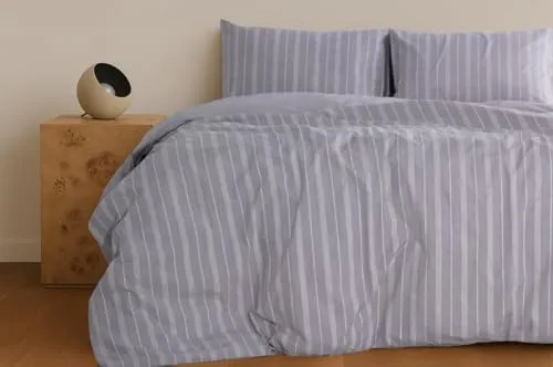 Sleeptown Keten Görünümlü Armürlü Pamuk Nevresim Takımı Gri-Bej 200x220 Çift Kişilik Gri