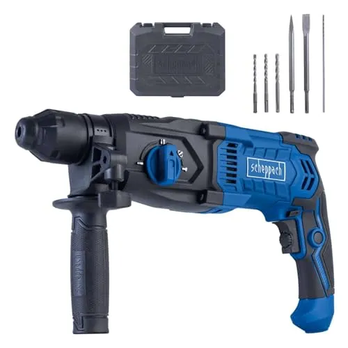 Scheppach Darbeli matkap DH2260 | SDS-Plus | 26 mm beton delme performansı | 1050 W | 3 Joule darbe gücü | 4'ü 1 arada fonksiyon | 5500bpm | değişken devir sayısı | yumuşak sap | matkap seti, keski