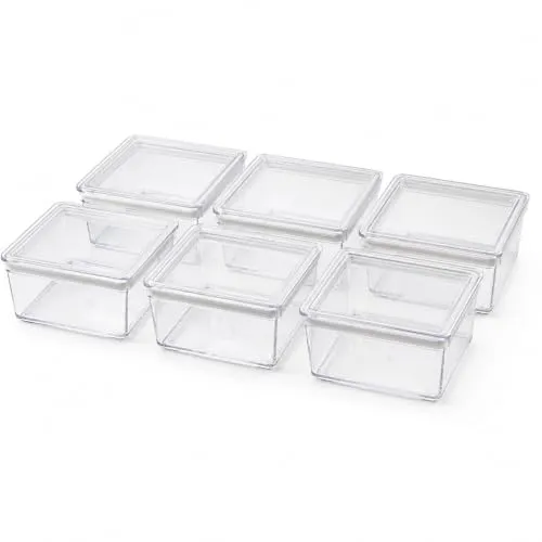 Orret Home 6’lı Kare Contalı Kahvaltılık Seti, Şeffaf Mika Erzak Saklama Kabı, Kapaklı Mini Gıda Kabı, Peynir Zeytin Reçel Kuruyemiş Baharat Kabı, 9 x 9 x 5,5 cm