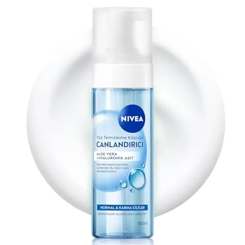 NIVEA Canlandırıcı Yüz Temizleme Köpüğü 150ml, Derinlemesine Temizleme,Karma Normal Cilt, Aloe Vera, Hyaluronik Asit, Ferahlatıcı