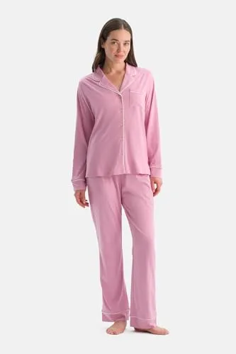 Dagi Kadın Pijama Takımı, Pembe, Biyeli Pamuk Modal Gömlek Pantolon, M Beden, 356