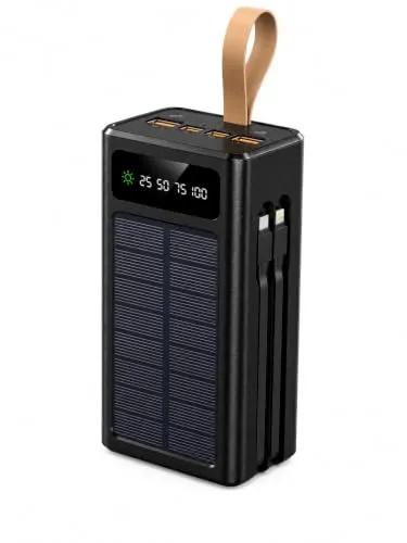 50000mAh Solar Powerbank 22.5W PD Hızlı Şarj, Dahili USB-C & Lightning Kablo, 4x USB-A Çıkış, Dijital Göstergeli Taşınabilir Şarj Cihazı, Kamp Seyahat Acil Durum B-07