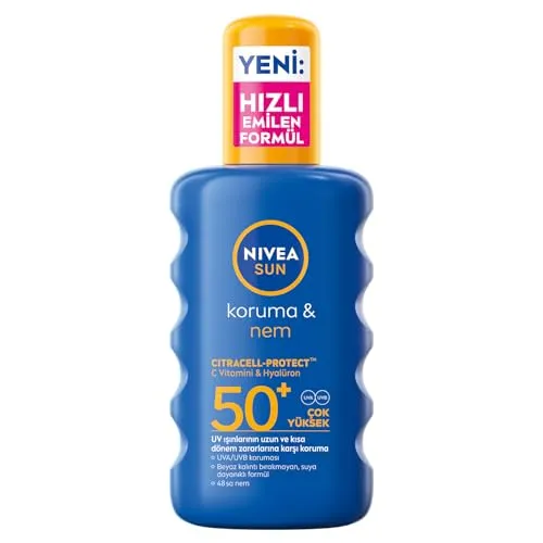 NIVEA SUN SPF50+Yüksek Güneş Koruyucu 200 ml,Suya Dayanıklı,Nemlendirici,C Vitamini,Hyalüron