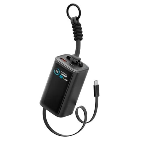 Energea ComPac Arc 45 Dijital Göstergeli 10.000 mAh Dahili Type-C Kablolu 45W Şarj Çıkışlı PD Hızlı Şarj Powerbank - Siyah