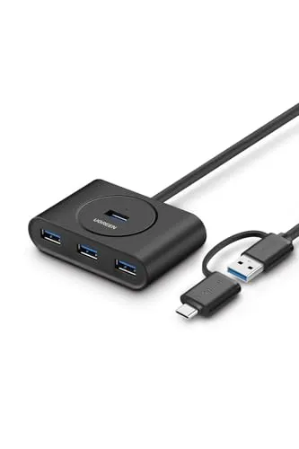 Ugreen USB A/USB C to 4 Port USB 3.0 Hub Çoklayıcı Siyah 1 Metre