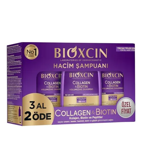 Bioxcin Collagen & Biotin Hacim Şampuanı | 3 x 300 ml | İnce Telli ve Hacimsiz Saçlar İçin | Hidrolize Kolajen + Biotin + BioComplex B11