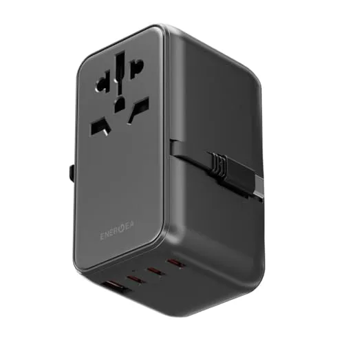 Energea TravelWorld Universal GaN85 3 Adet 70W Type-C ve 1 Adet 60W USB 3.0 PD Hızlı Şarj Aleti - Koyu Gri
