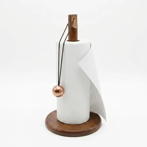 Deconox Doğal Bambu Bohem Top Tutacaklı Kağıt Havluluk - Dekoratif Ahşap Stand (30x14 cm, Kahve ve Bambu Renk Seçenekli, 1 Adet) (KAHVE)
