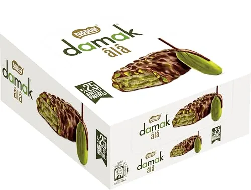 Nestlé DAMAK Ala Antep Fıstıklı Kremalı (%32.5), Antep Fıstıklı Sütlü Çikolata Kaplamalı Gofret 12 Adet x 30 g